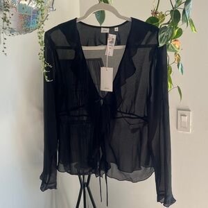 Wilfred Black Sheer Ruffle Tie-Front Top